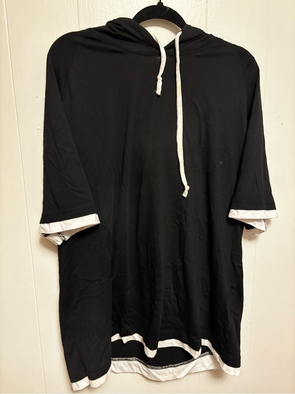 Men's Black Short Sleeve Hoodie Tee with White Trim